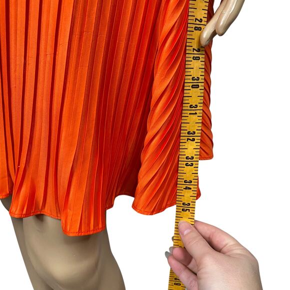 DKNY $129 NWT Orange Pleated Side Tie Overlay Flared Mini Dress SZ 2 - Picture 9 of 10